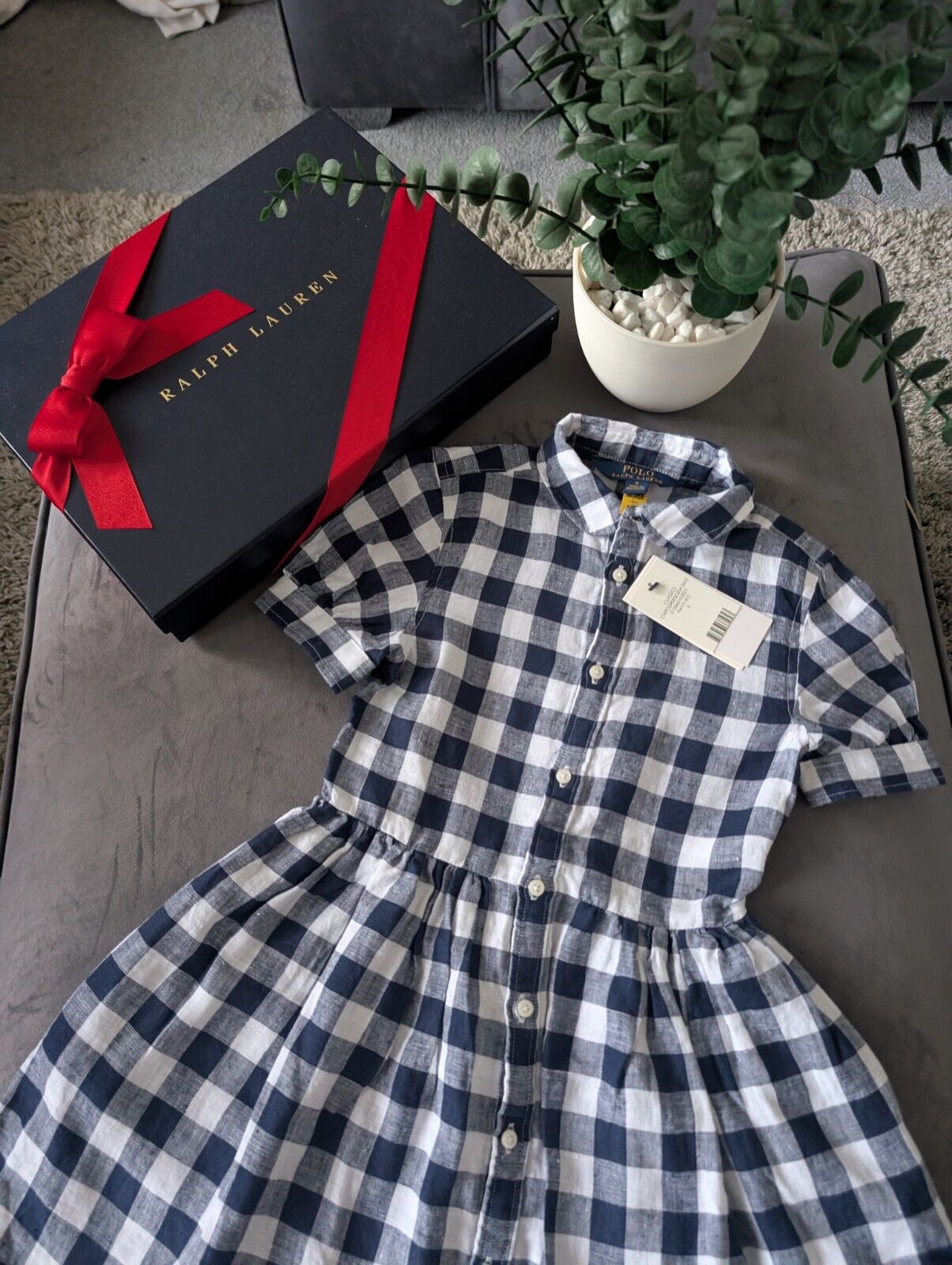 New Ralph Lauren Girls Gingham Navy White Check Dress Occasion Gift 6yr Pretty