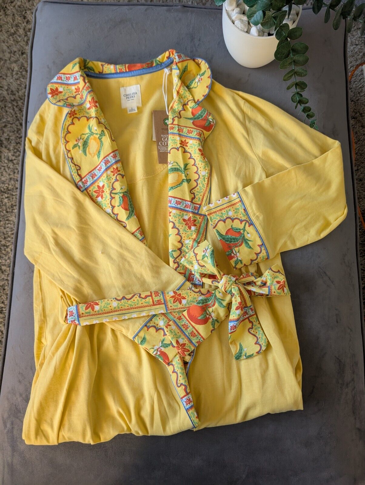 Chelsea Peers  Cotton Yellow Robe Dressing Gown Size XXS UK6 Bnwt lemons design