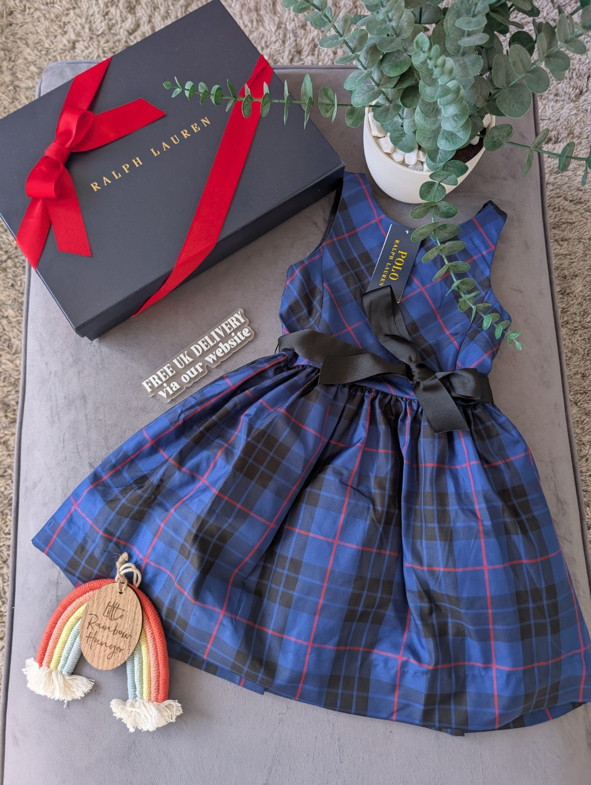 New Ralph Lauren Girls Tartan Plaid Pretty Blue Vincenza Dress Gift 5y Rrp £125