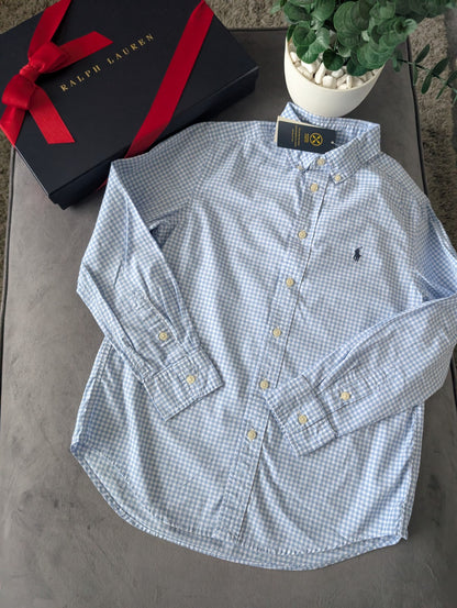 New Ralph Lauren Blue White Check Boys Shirt Smart Occasion Age 10-12 Yrs Gift