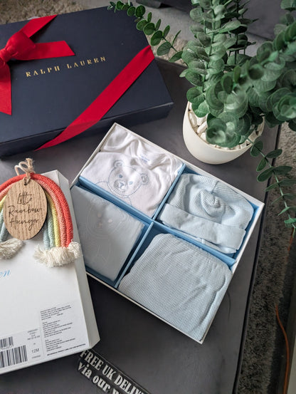 New Baby Boy Ralph Lauren 4 Pcs Gift Set Bear  9-12 Baby Blue Gift £109 Gorgeous