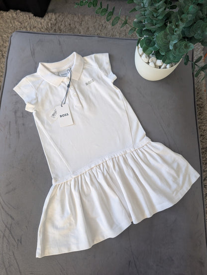 New Hugo Boss Girls White Smart Frill Tennis Polo Dress Age 4 Summer Vibe Gift