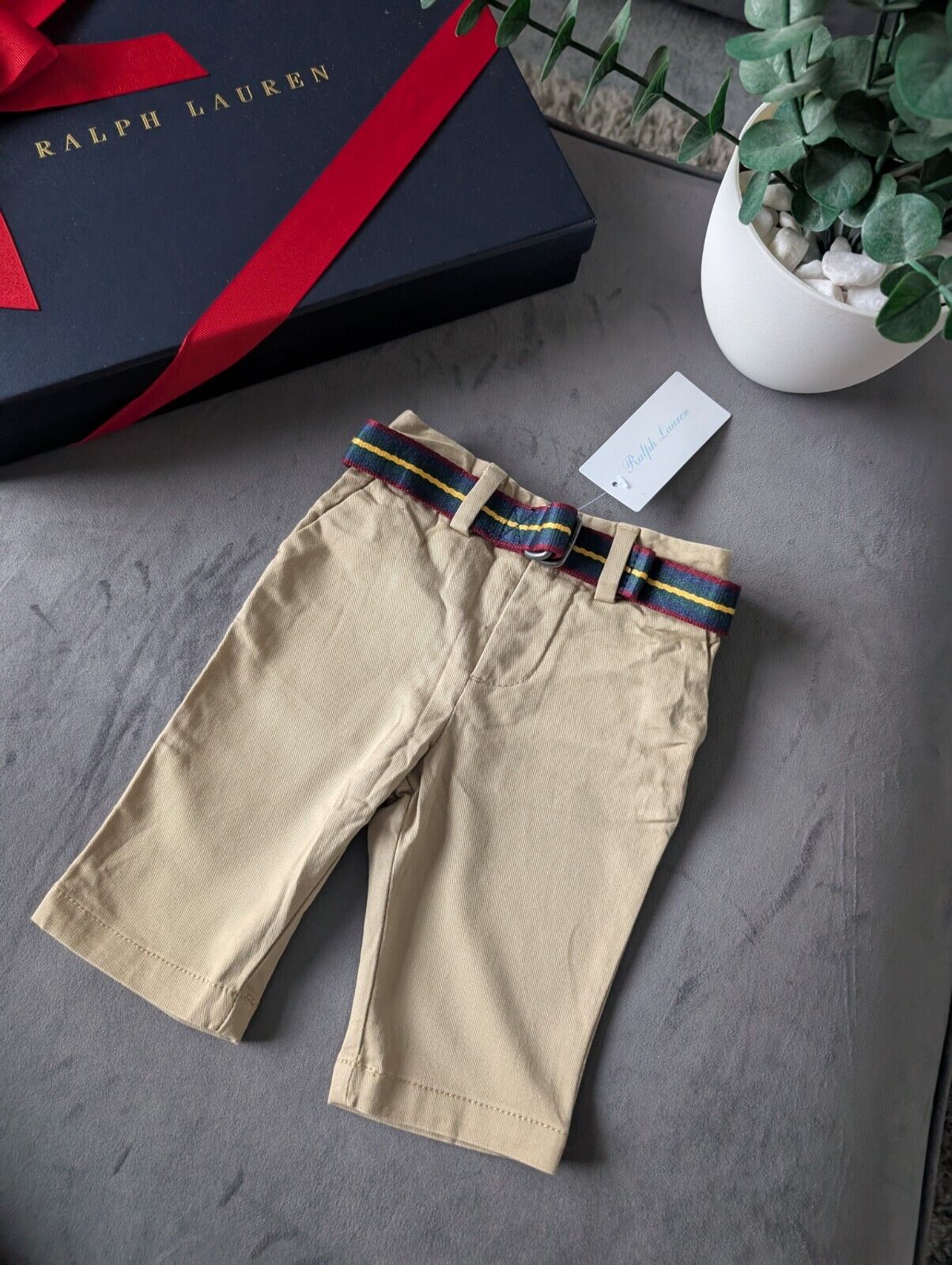 New Ralph Lauren Baby Boys Smart Chino Trousers Belted Gift Occasion 0-3m Beige