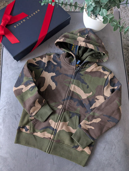 New Polo Ralph Lauren Camo Full Zip Hoodie In Kids Size 5-6yr Army Gift Jacket