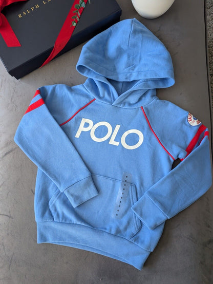 New Ralph Lauren Blue White Ski Club Jumper Unisex Hoodie Size 5-6Y Gift Kids