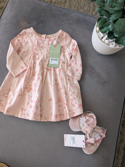 New Ted Baker Baby Girl Dress + Shoes Outfit Set Gift Frill 0-3m Floral Magical