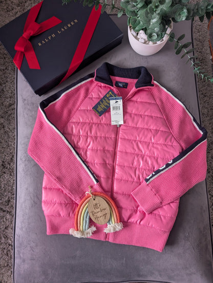 New Ralph Lauren Girls Pink Hybrid Knit Jacket Cotton Blend 16y £94 Gift Coat