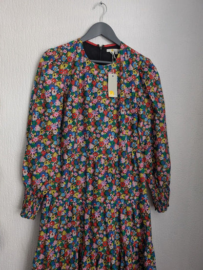 New Boden Glorious British Style Ditsy Floral Maxi Tiered Dress Uk 10 R Autumn