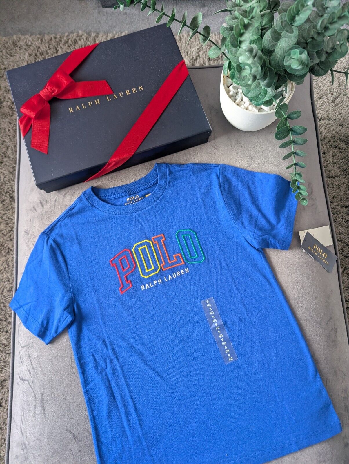 New Ralph Lauren Boys Blue Smart Pony T Shirt Age 8 Casual Embroided Rainbow