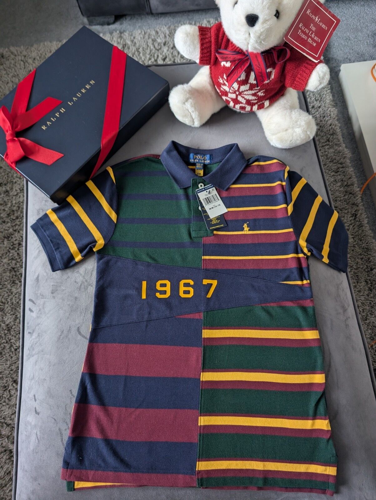 New Ralph Lauren Boys Multi Colored Striped Smart Polo Shirt Gift M 10-12yr