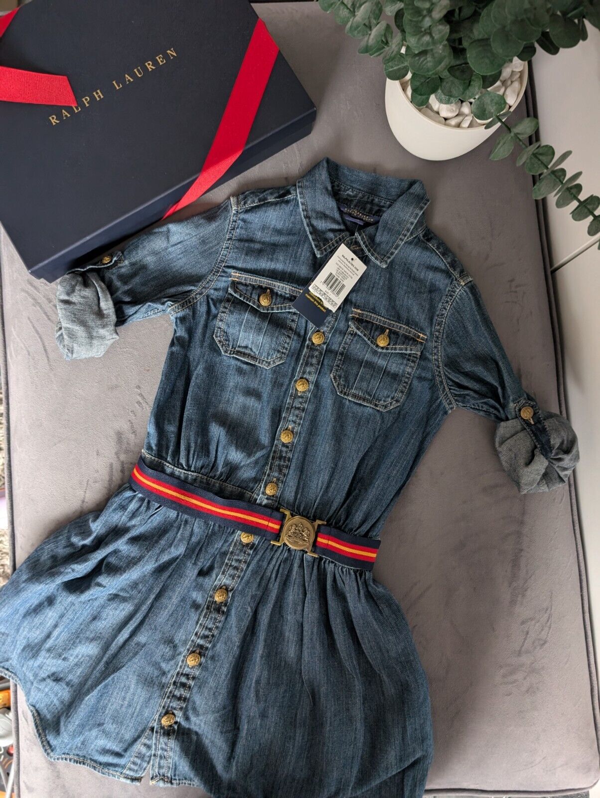 New Ralph Lauren girls denim style shirt dress belted occasion 7 Yrs occasion smart gift