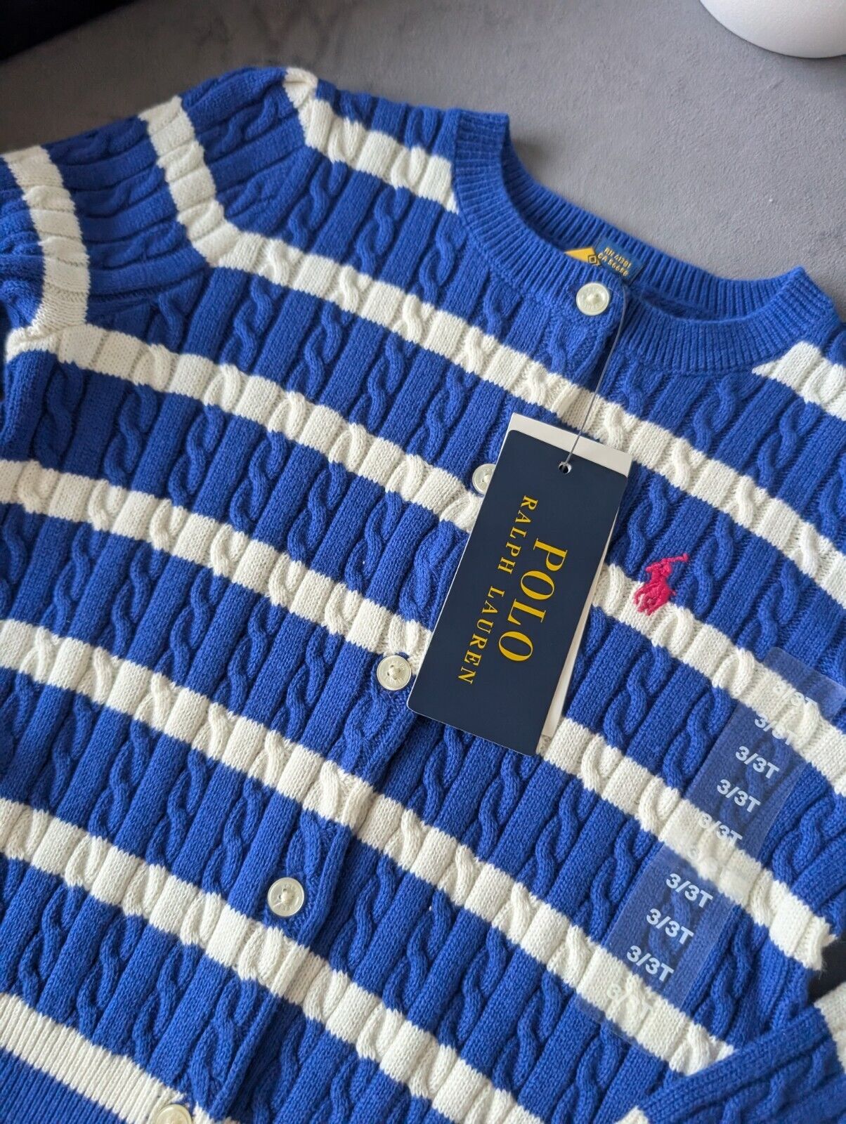 New Ralph Lauren Girls Knitted Cardigan 3 Years BNWT Blue Navy White Stripe Gift