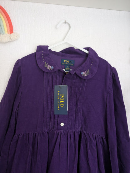 New Stunning Floral Corduroy Shirtdress Ralph Lauren Purple Tiered Smock 6y