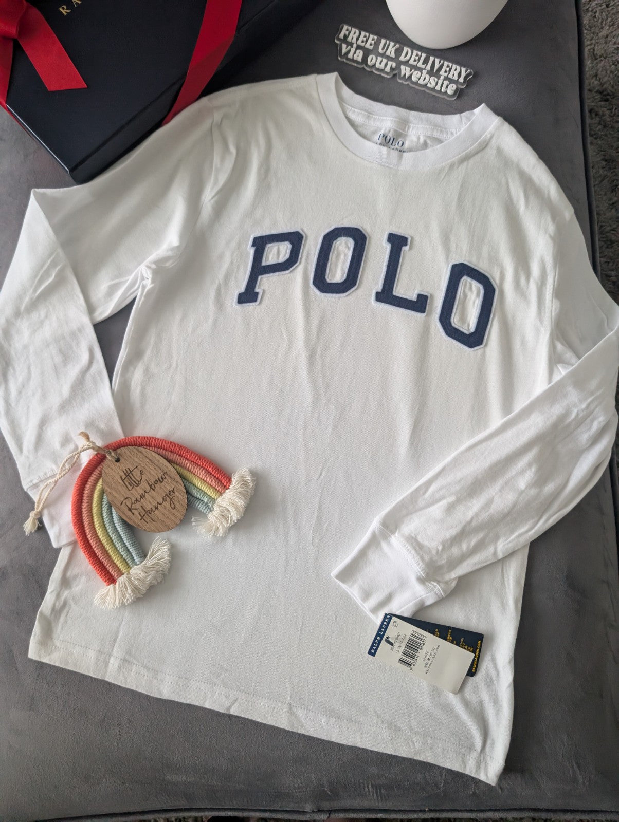 New Ralph Lauren Boys White Smart Pony Logo Ralph T Shirt Long Sleeve 10-12yrs