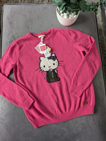 New RARE hello Kitty Barbour Pink Lambswool Jumper Gift Autumn Collector Girls L