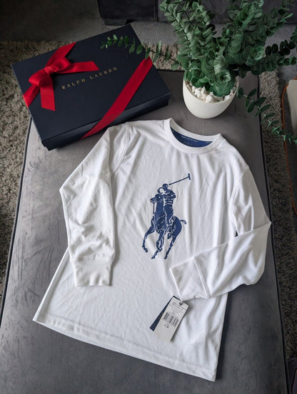 New Ralph Lauren Boys White Performance Sport Ralph TShirt Long Sleeve 8y Active