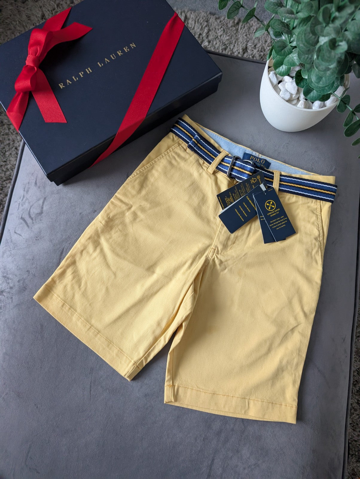 New Ralph Lauren Boys Yellow Chino Shorts + Belt Smart Gift 10y Casual Summer