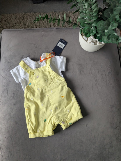 New Ted Baker Baby Boy Occasion Dungaree All In One Yellow Smart Romper Newborn