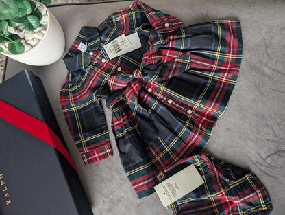 New Stunning Ralph Lauren Girls Tartan Plaid Flannel L Sleeve Dress 0-3m occasion