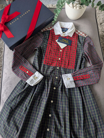 New Ralph Lauren Girls Fun Red Tartan Dress Light Weight Oxford 6-7yrs Occasion