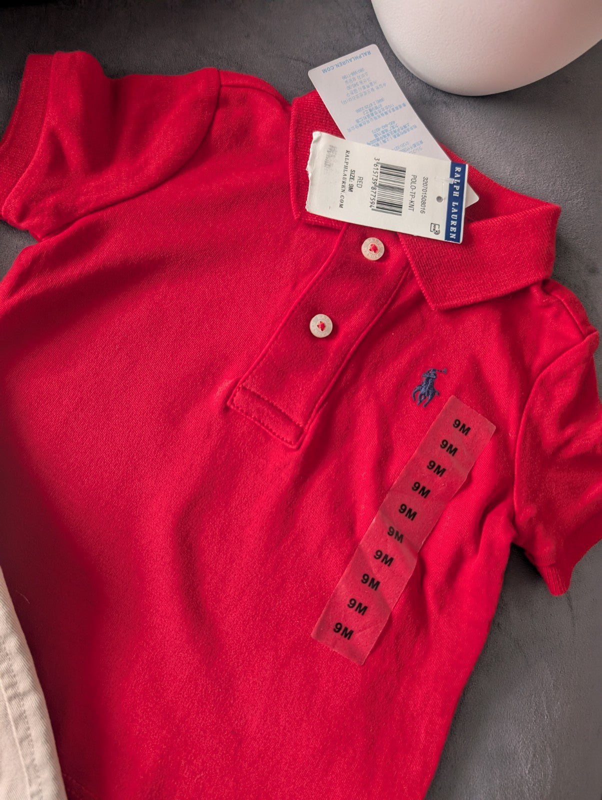 New adorable Ralph Lauren boys Polo Shirt Red  + Chino Trousers Age 6-9m Gift