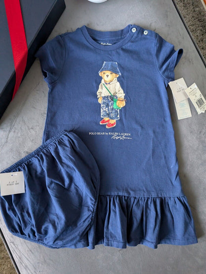 New Gorgeous Ralph Lauren Girls Navy Dress + Bloomers Age 2 Gift Gift Bear