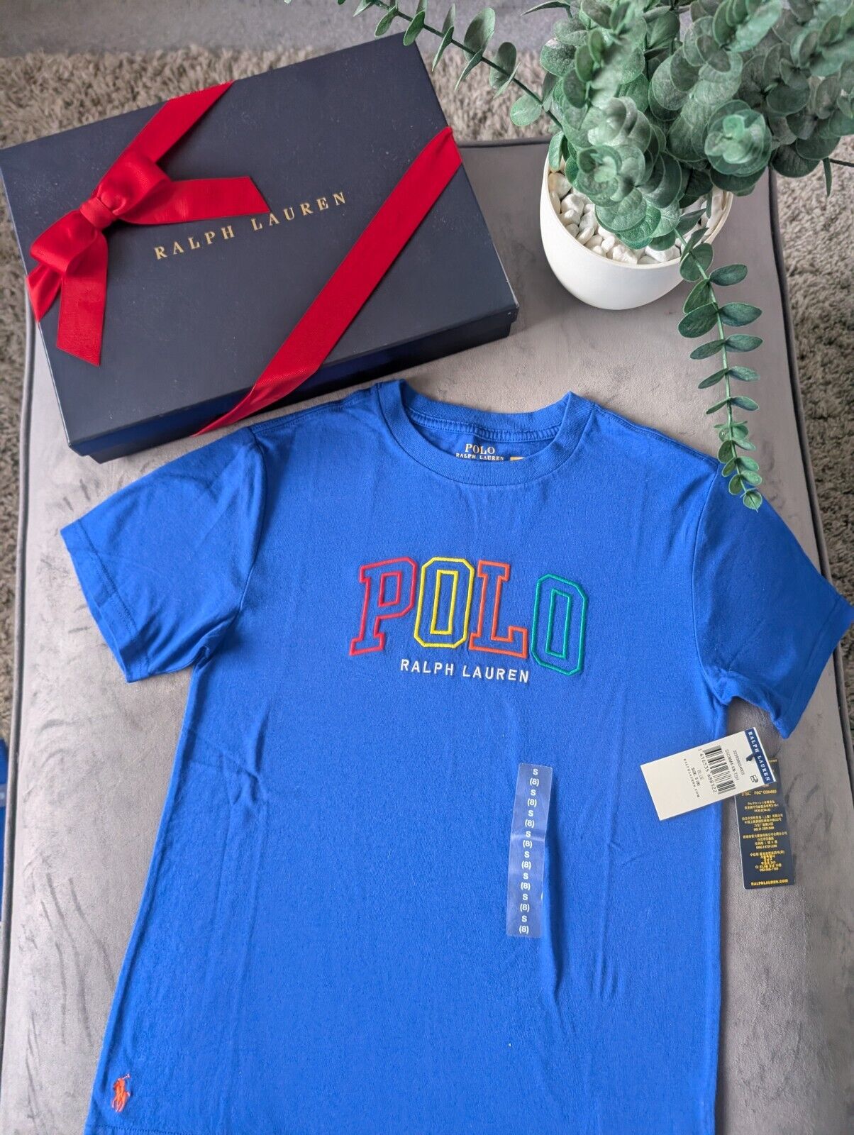 New Ralph Lauren Boys Blue Smart Pony T Shirt Age 8 Casual Embroided Rainbow