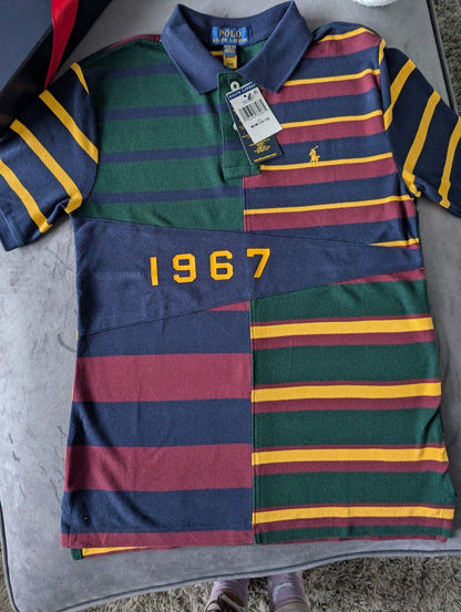 New Ralph Lauren Boys Multi Colored Striped Smart Polo Shirt Gift M 10-12yr