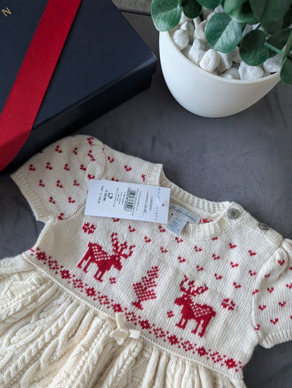 New stunning girls Ralph Lauren Christmas cable knit dress + gift box 9-12m Gift