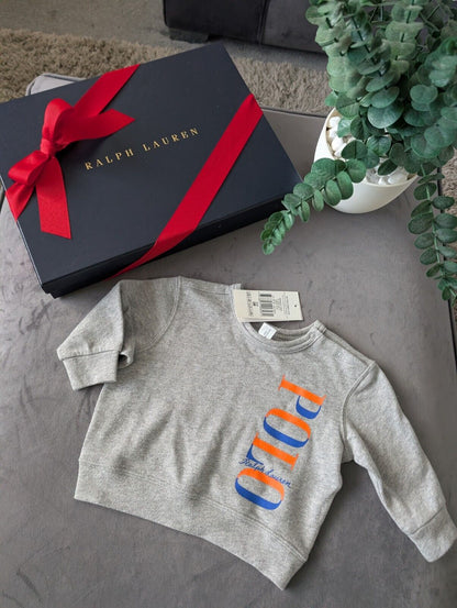 New Ralph Lauren Baby Boys Grey Logo Light Jumper Gift £49.99 6m Smart