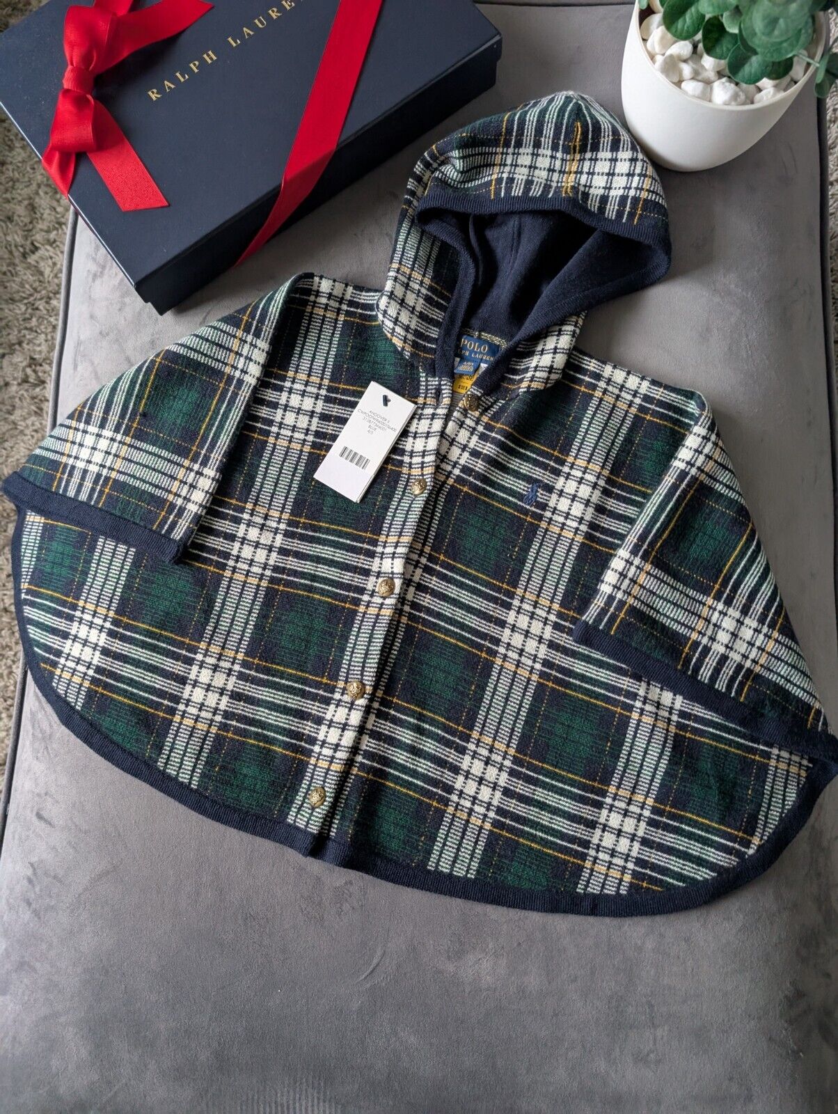 New Stunning Polo Ralph Lauren Girls Plaid Wool Poncho Size 4-5y Gift Warm Cute