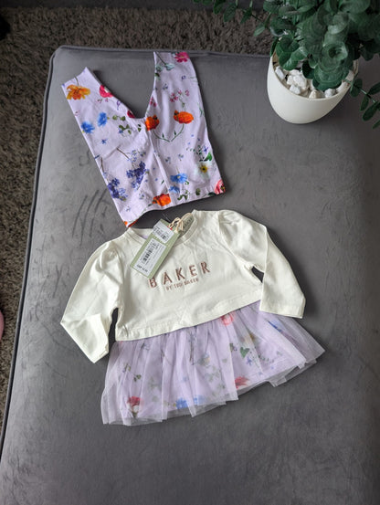 New Ted Baker Baby Girl Legging Top Outfit Set Gift Frill 3-6m Floral Pretty