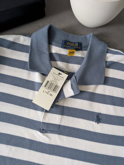 New Ralph Lauren Boys Smart Stripe Short Sleeve Polo Blue White  14y Boys