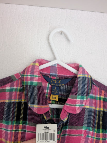 New Stunning Ralph Lauren Girls Tartan Plaid Flannel L Sleeve Dress 6 Yrs Pink