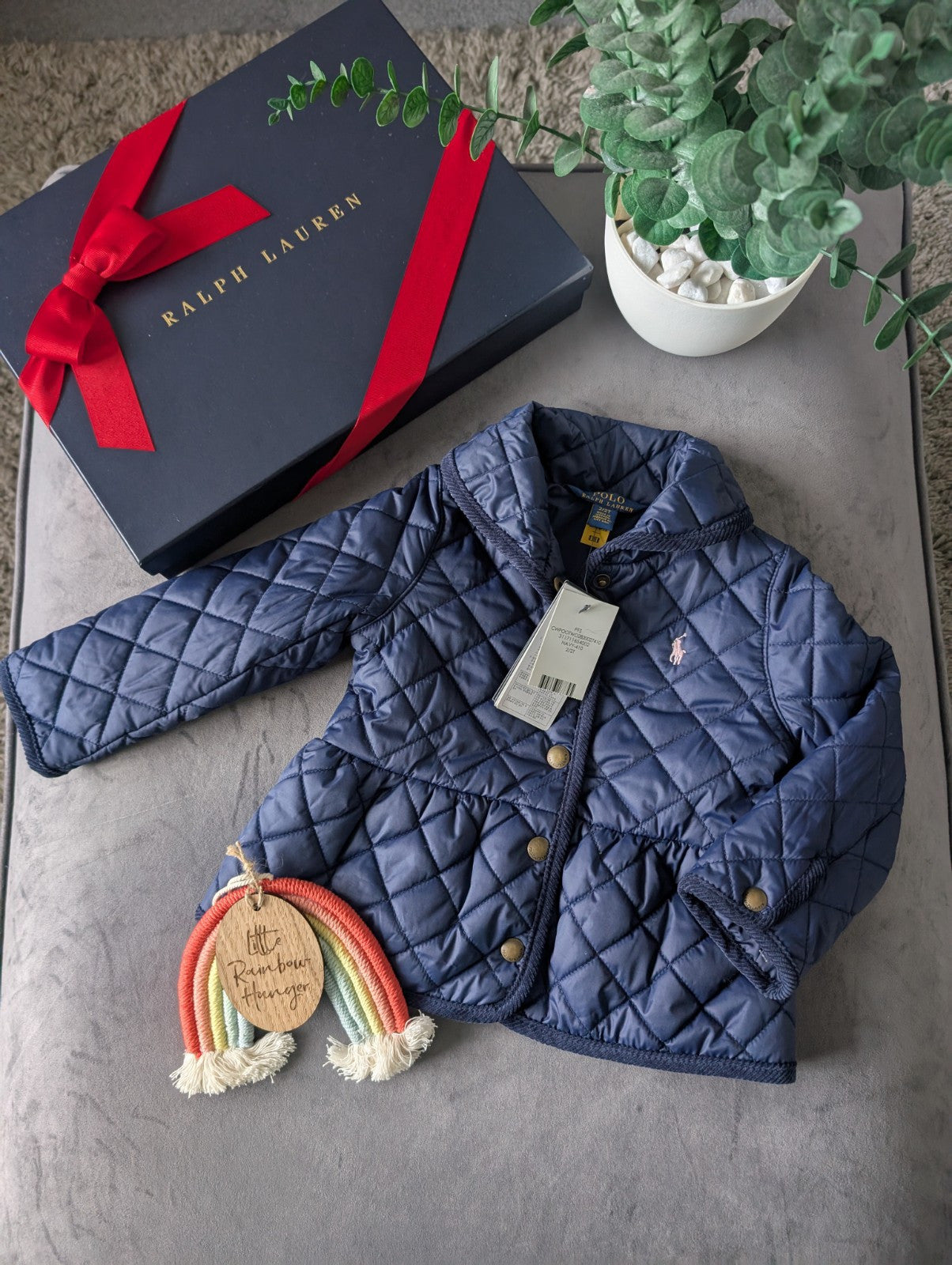 New Ralph Lauren Girls Quilted Coat Navy Blue Quilted Barn Jacket Age 2 RRP £159