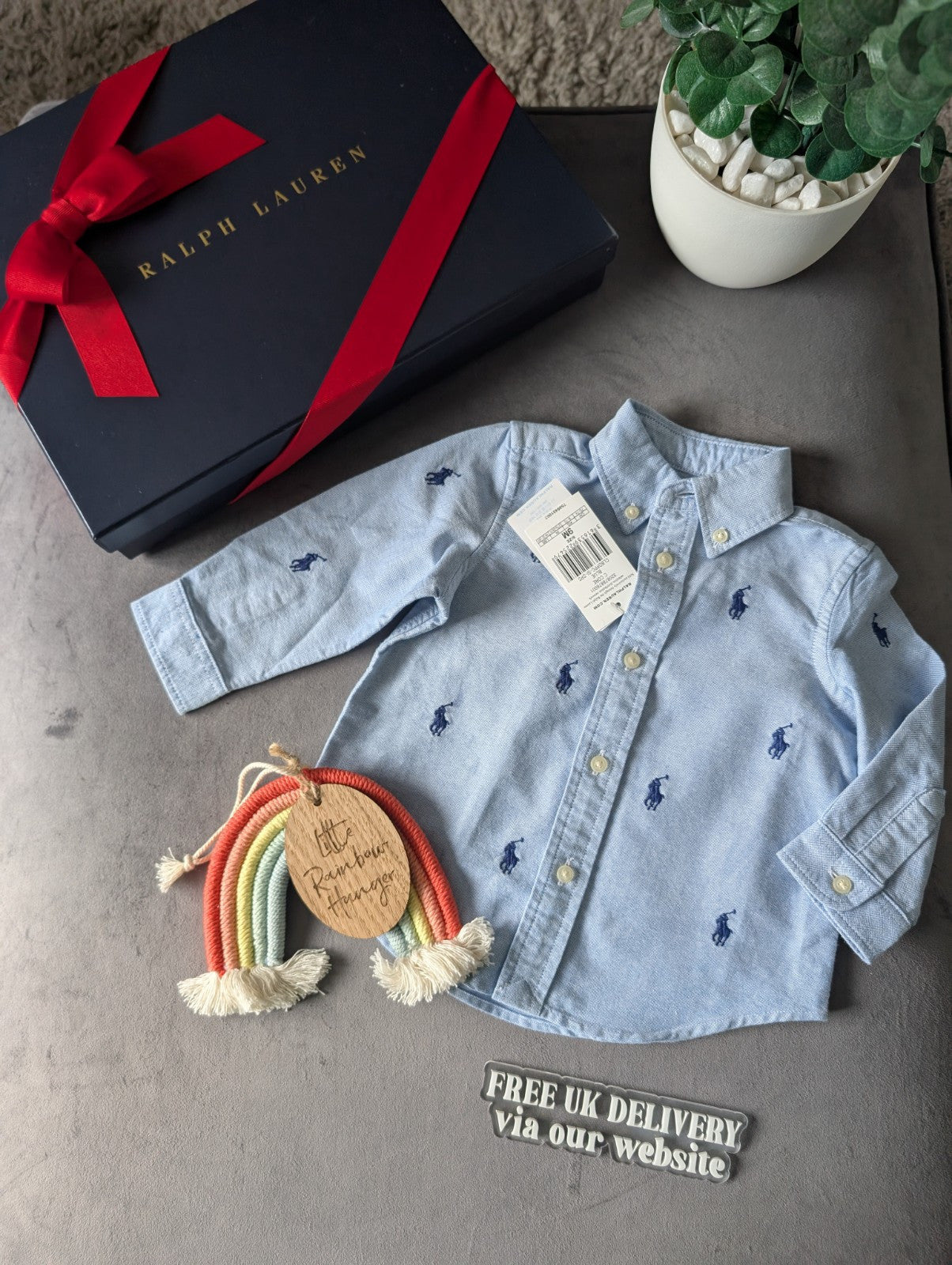 New Ralph Lauren Baby Boy Blue Embroidery Pony Shirt Smart Baby 6-9m Occasion