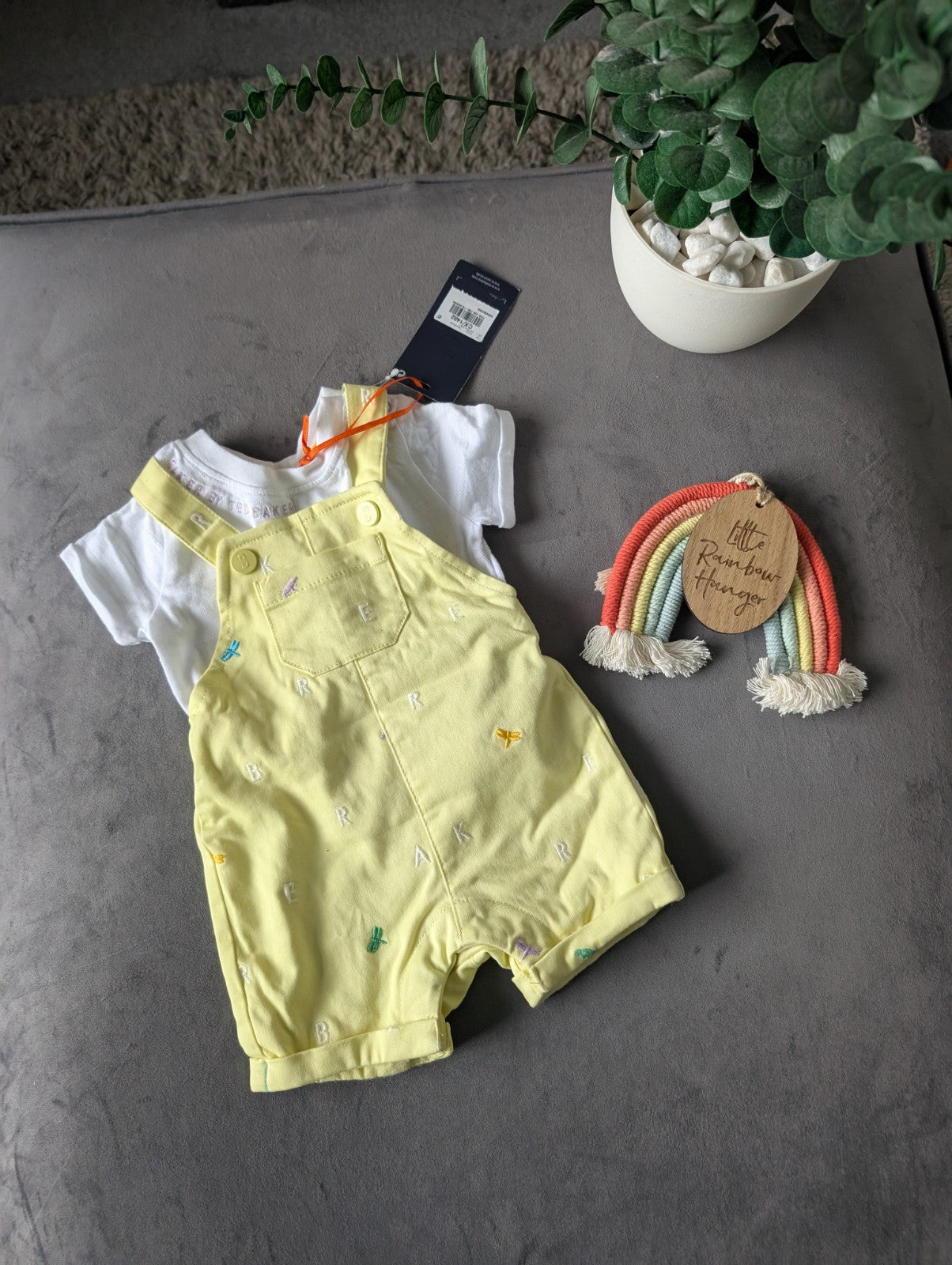 New Ted Baker Baby Boy Occasion Dungaree All In One Yellow Smart Romper Newborn