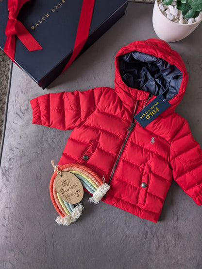 New Ralph Lauren Boys Polo Red Down Filled Jacket Puffer Coat Smart Warm 3-6m