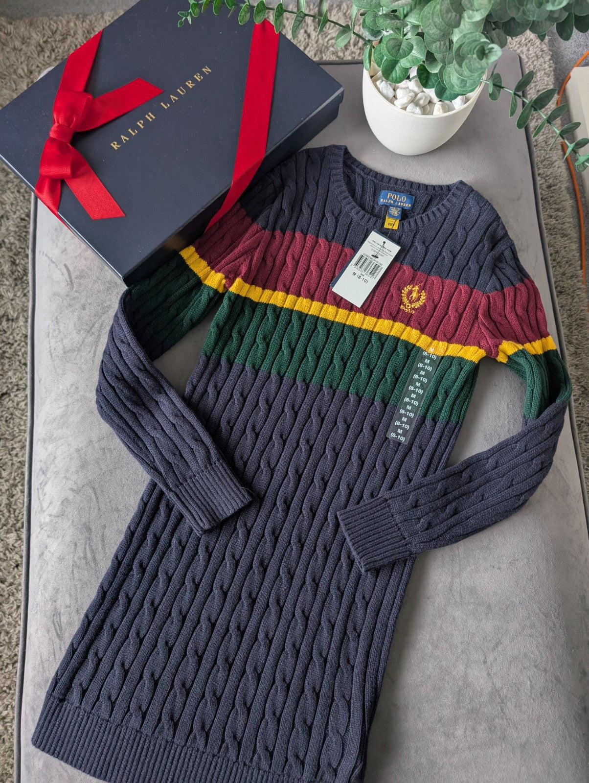 New Ralph Lauren Girls Stripe Cable Knit Jumper Dress Gift RRP £149 8-10yrs