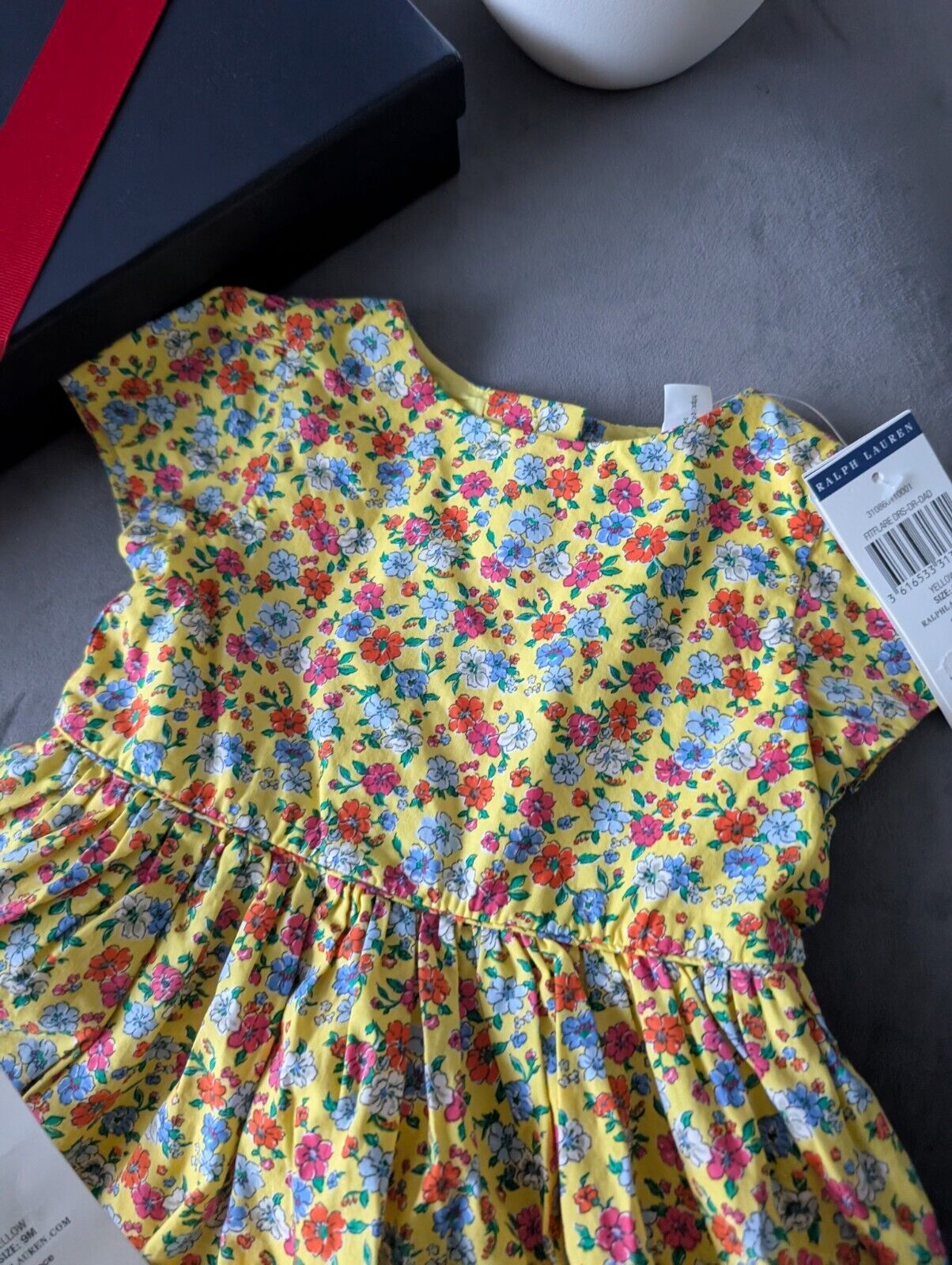 New Ralph Lauren Girls Floral Fully Lined Pretty Party Dress 9m Gift Yellow