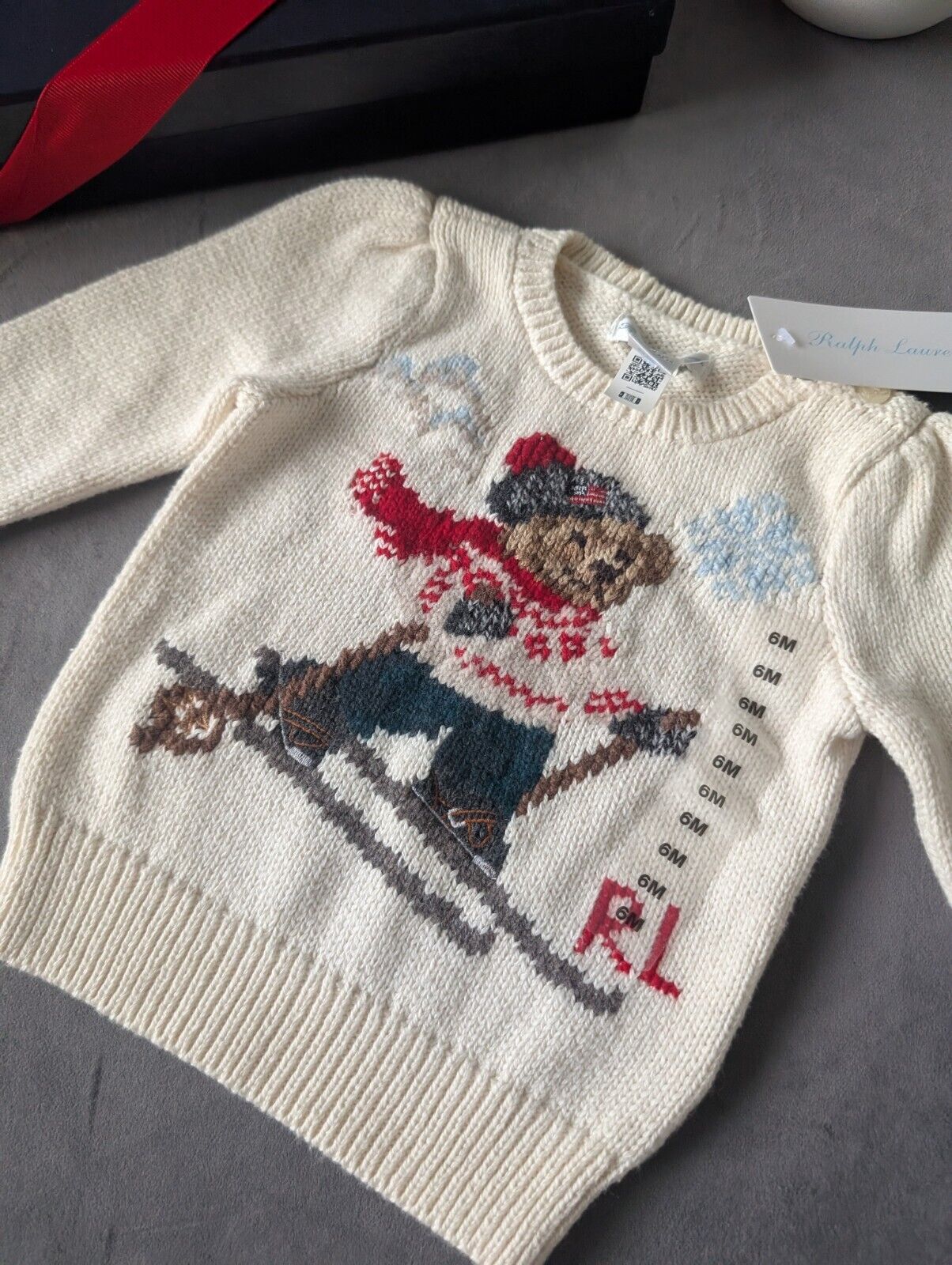 New Adorable Ralph Lauren Baby Girls Bear Ivory Jumper Gift Rrp £120 3-6m  Ski