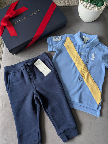 New Ralph Lauren baby boys Navy Blue Polo Jogger Set Tracksuit 12m Smart Casual