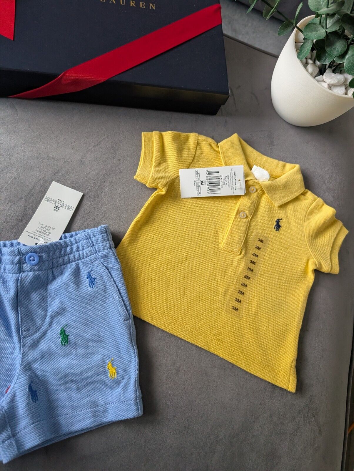 New polo Ralph Lauren baby Polo Shirt Yellow + Pony Embroidery Shorts 3m gift