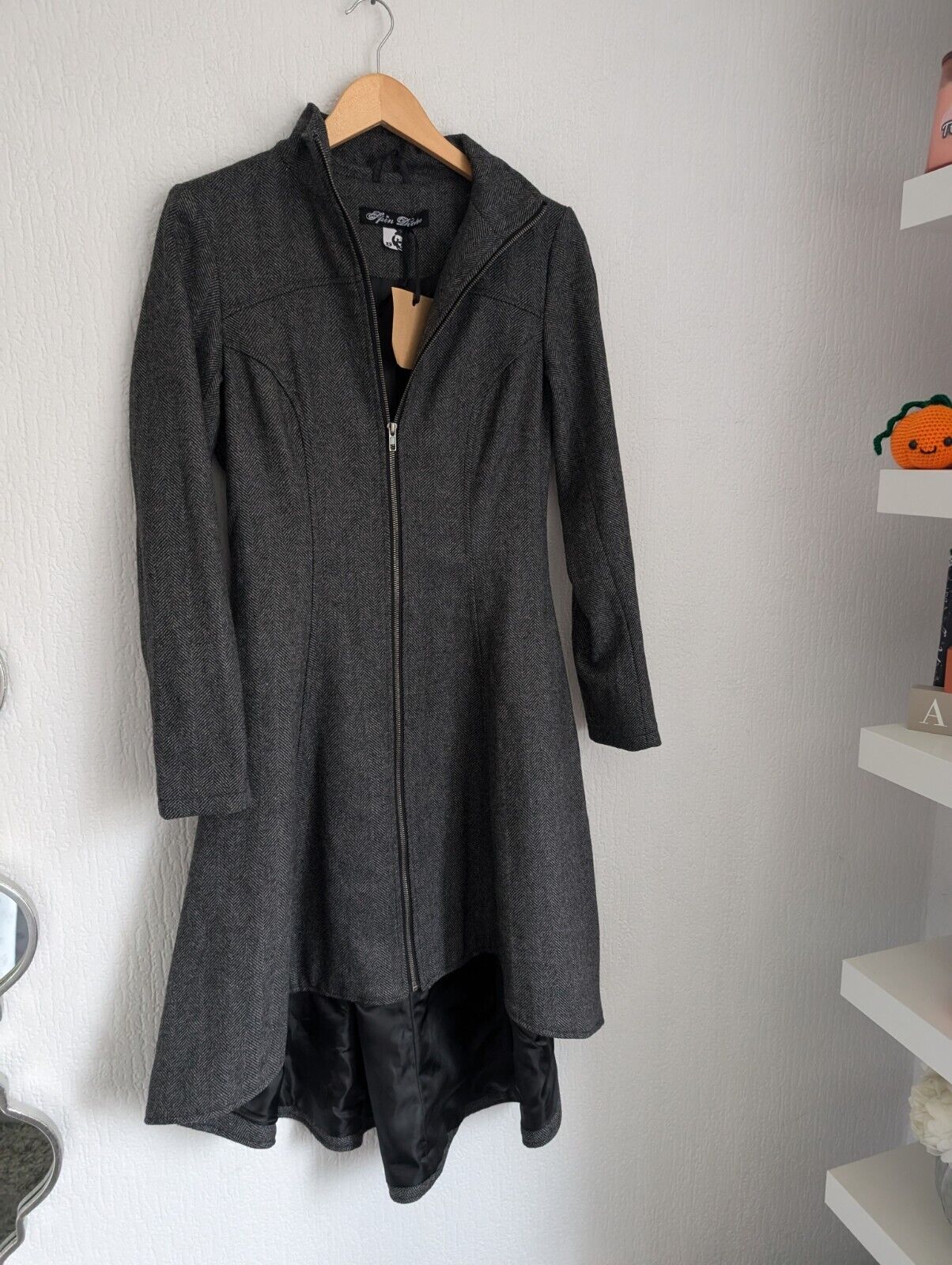 New Stunning Spin Doctor Asymmetrical Coat Grey Dip Hem Fitted Smart Qwerky 14