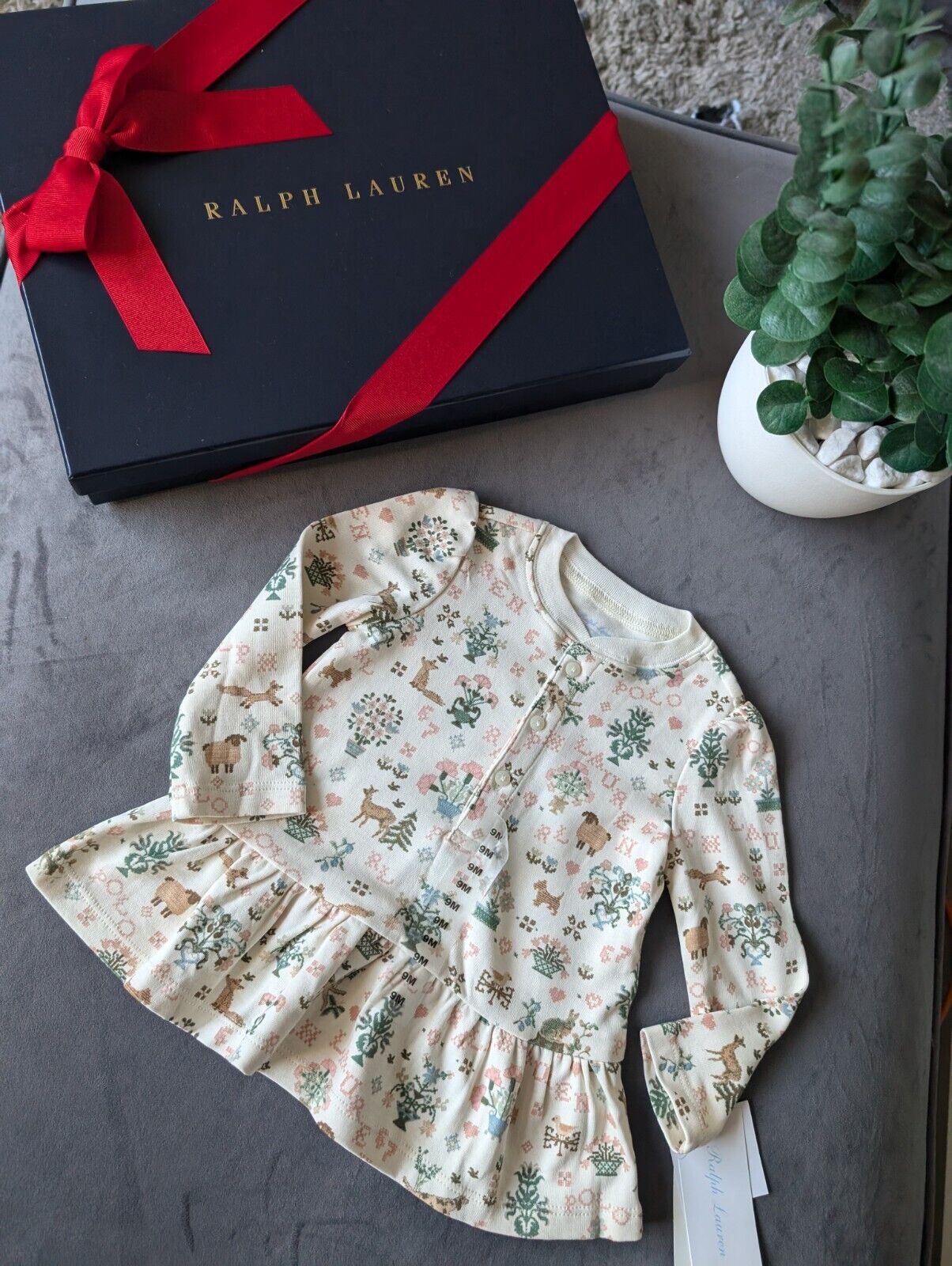 New Ralph Lauren Baby Girls Cute Button Up Top Fair Isle Animal 6-9m Gift Ivory