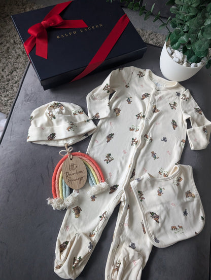 New Ralph Lauren Girls Pink Baby 3 Piece Gift Set Farmhouse 6-9m Ivory RRP£115