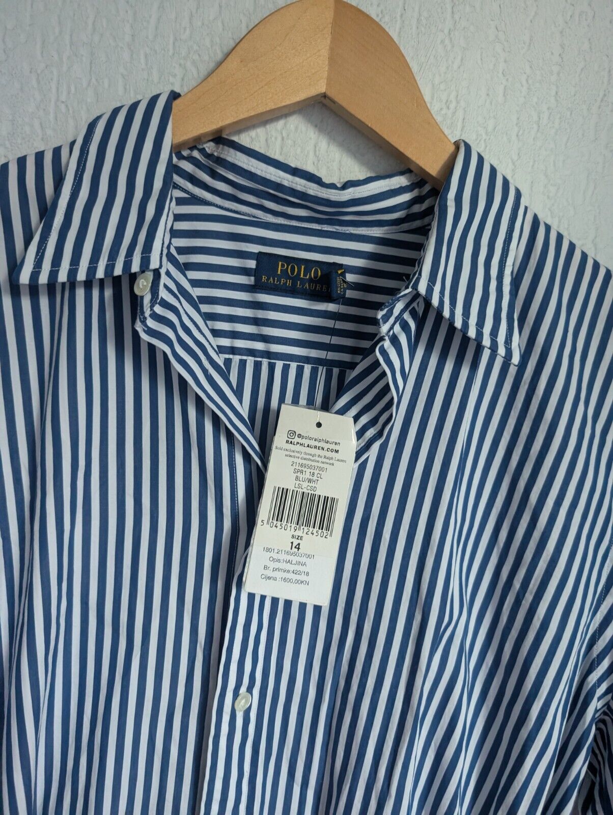 New Polo Ralph Lauren Poplin Shirt Dress Belted Smart UK 14 £175 Blue Stripe