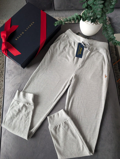 New Kids Grey Unisex Ralph Lauren Logo Jogging Bottoms In Heather Age 8 RRP £64