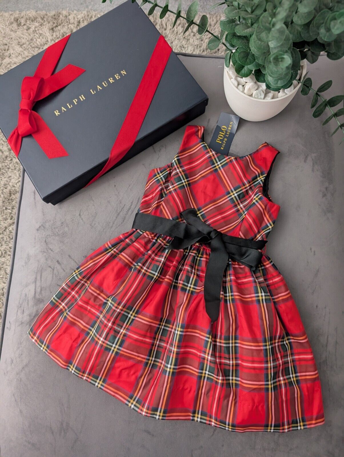 New Ralph Lauren Girls Tartan Plaid Pretty Red  Vincenza Dress Gift 2y Belted