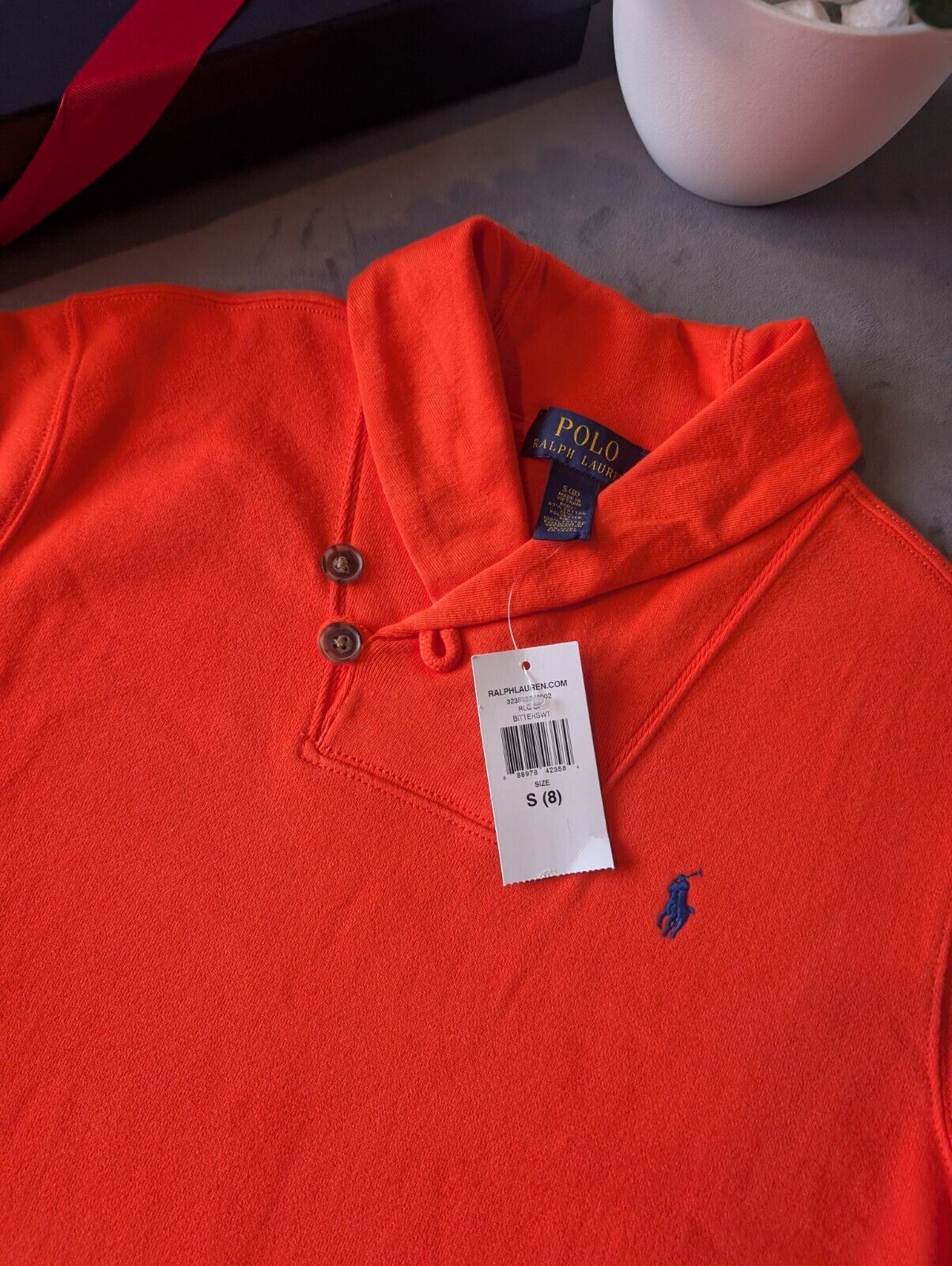 New Vintage Ralph Lauren Boys Shawl Neck Jumper Smart 8 Years Gift Orange Casual